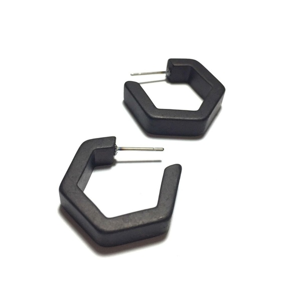 Frosted Vintage Honeycomb Lucite Hoops Earrings - Picture 5 of 5